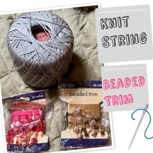 Gray Crochet Thread with 2 Sets of Pink and Gold Beaded Trim Set